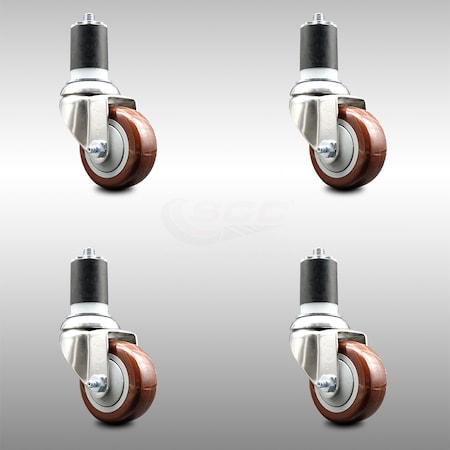 Service Caster 3 Inch 316SS Maroon Polyurethane Swivel 1-7/8 Inch Expanding Stem Caster Set SCC SCC-SS316EX20S314-PPUB-MRN-178-4